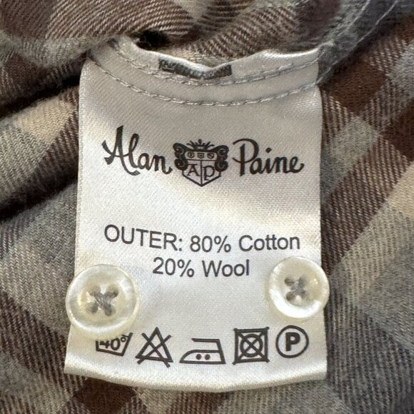 Alan Paine Wool Blend Long-Sleeve Button Plaid Shirt Blue/Brown L - Picture 9 of 10